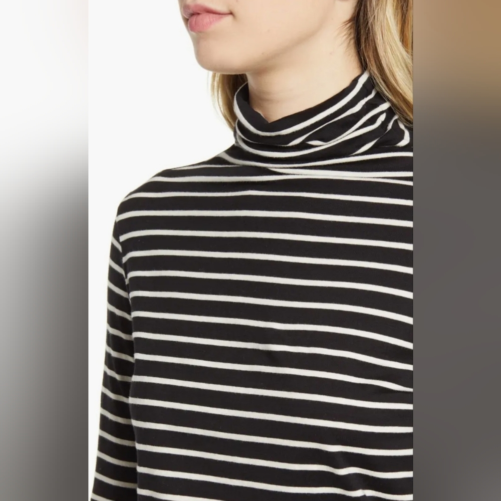 Adriano Goldschmied Knits "Chels" Stripe Turtleneck Black White, Women's Size XS - Picture 3 of 10